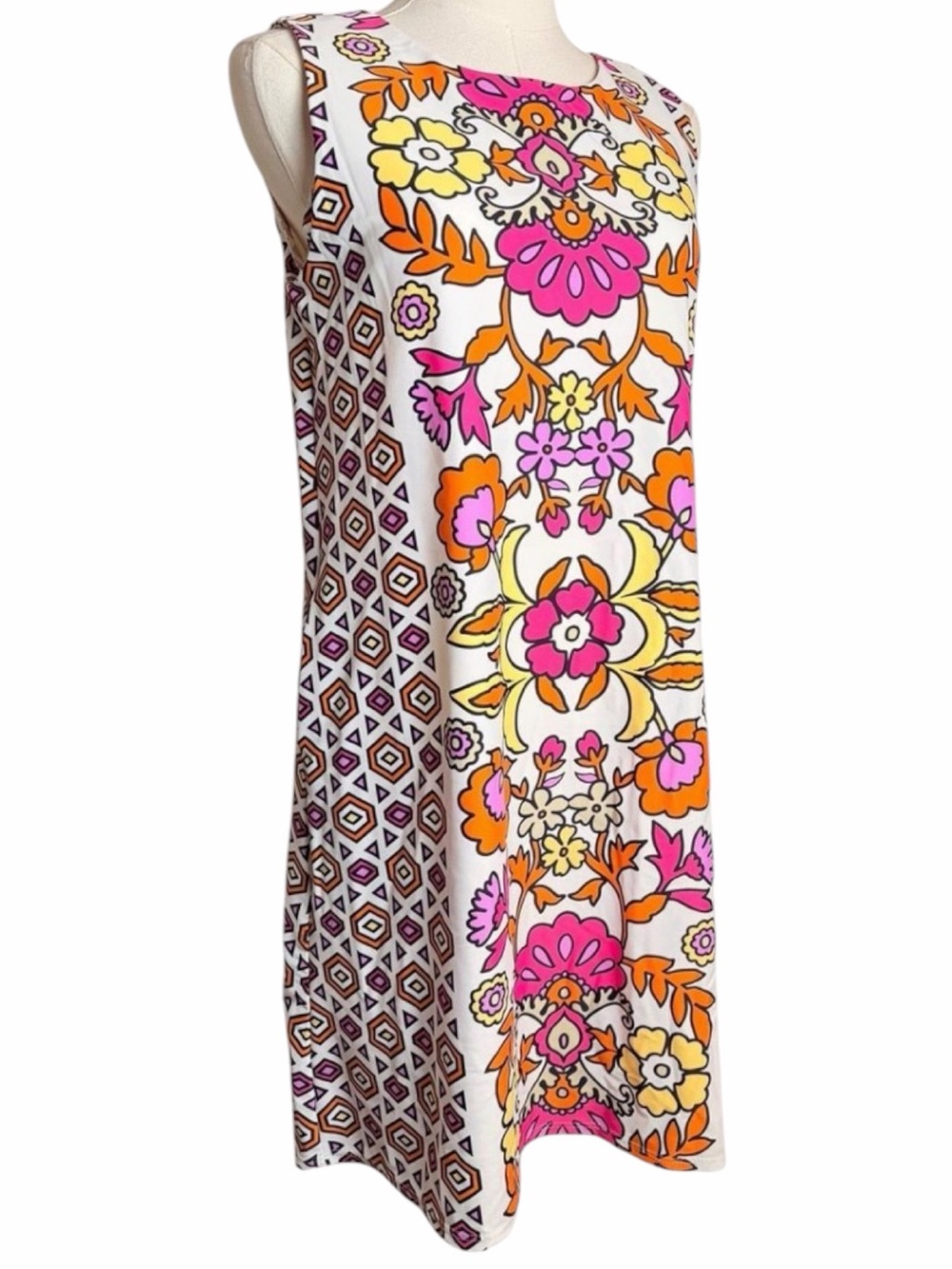 Jude‎ Connally Jacey Retro Floral Shift Dress Pink Orange Sleeveless M